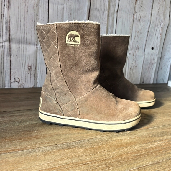 Sorel Glacy Suede Waterproof Mid Calf Pull-on Boots Women’s Size 7 (EUR 38) - Picture 1 of 11